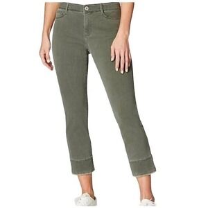 J JILL NEW Modern‎ Skinny Crop Jeans Frayed Hem Olive Green Casual Pants Sz 2